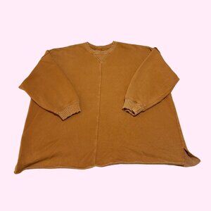 Aerie "Down to Earth" Oversized Distressed Crewneck Sweater, Orange, Size L